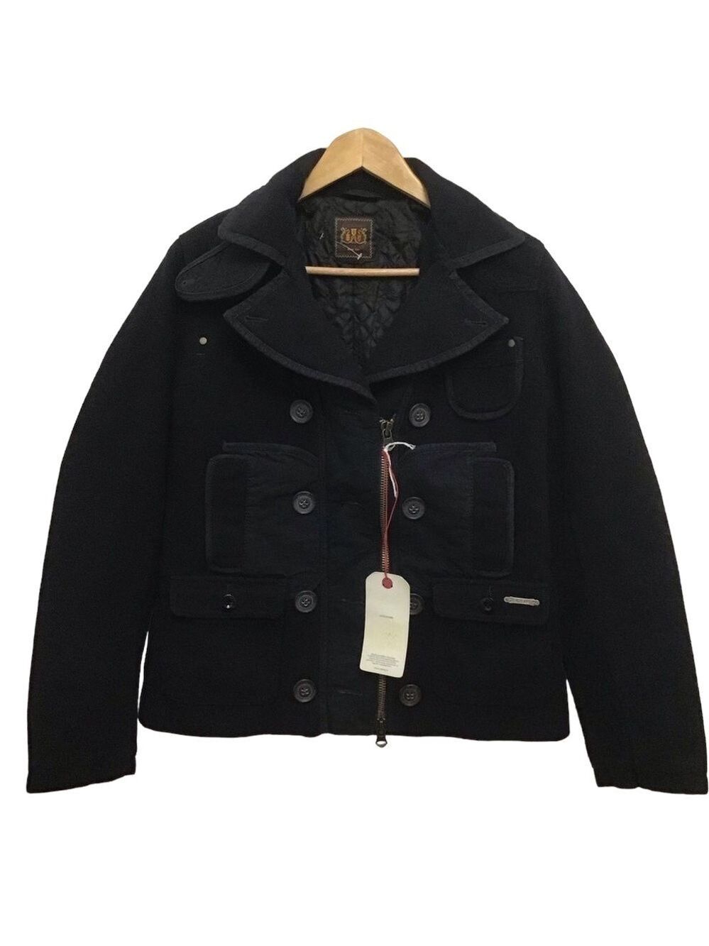 NWT Y2K REPLAY jacket pea coat navy blue wool & cotton 50% wool 50% cotton small
